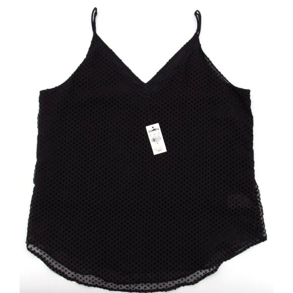 Express Black Polka Dot Cami Tank Top Womens Medium Lined Mesh Flocked Dot - Picture 3 of 10